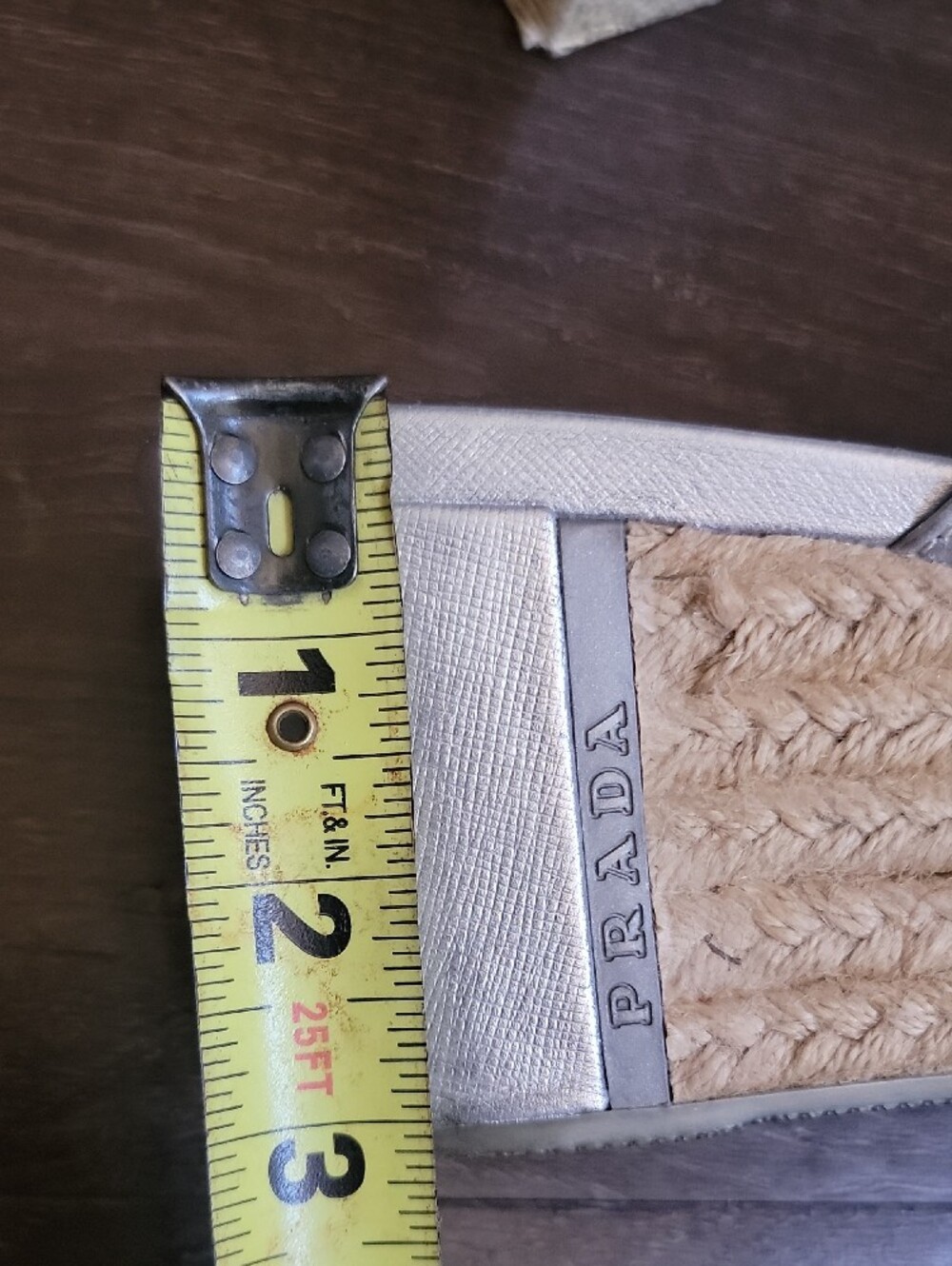 Prada Metallic Silver Leather Espadrille Wedge Thong Sandals - Picture 8 of 9
